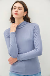Be Cool Mock Neck Long Sleeve T-Shirt Vintage Blue OutfitFlow